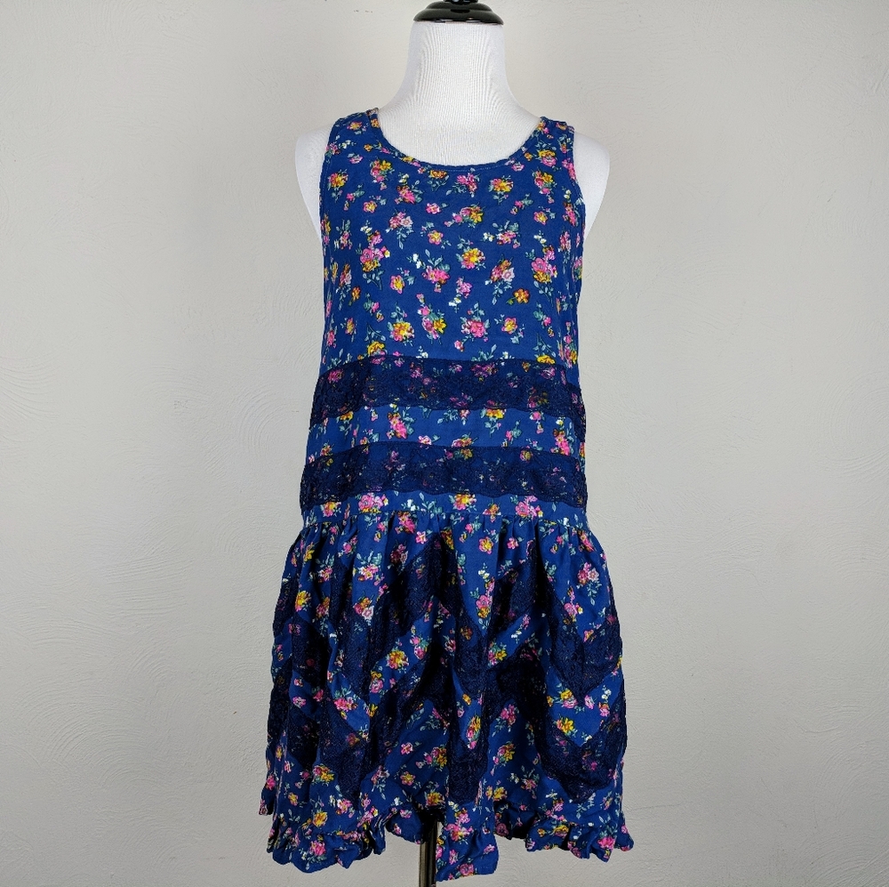 LOGO Dress Lavish Floral Lace Ruffle Spring Summer Boho Blue Quirky Cottagecore